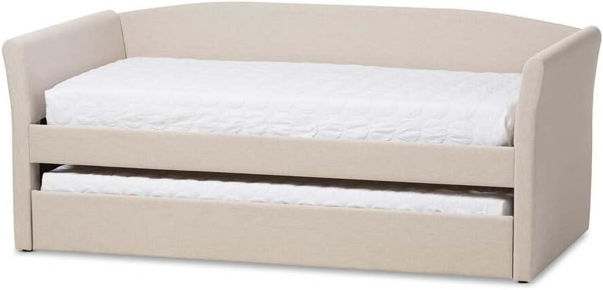 Baxton Studio Camino Upholstered Daybed with Trundle in Beige