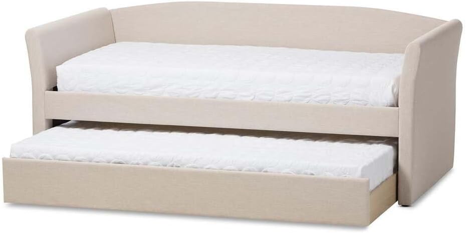 Baxton Studio Camino Upholstered Daybed with Trundle in Beige
