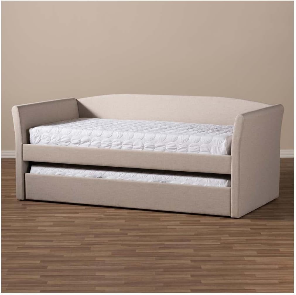 Baxton Studio Camino Upholstered Daybed with Trundle in Beige