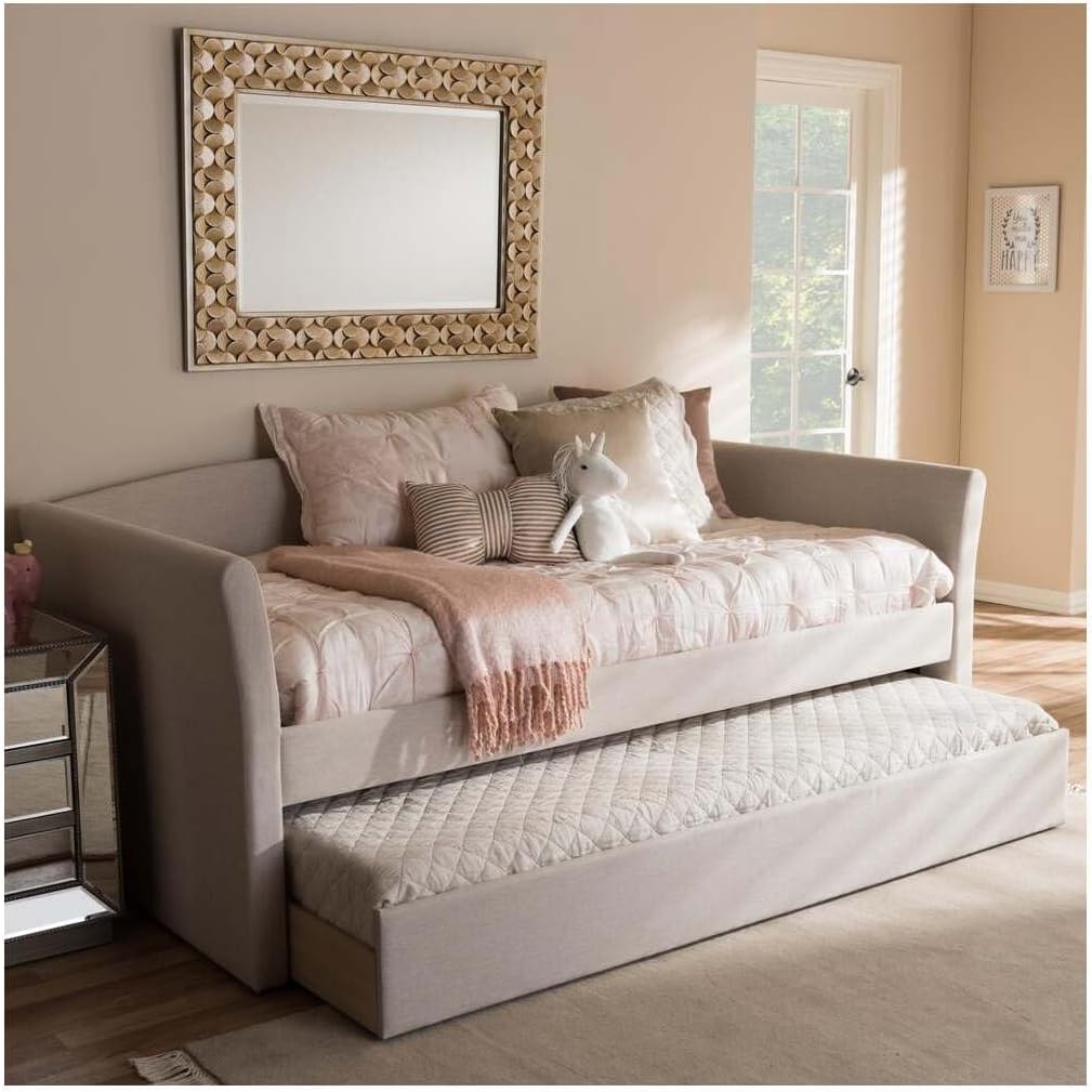 Baxton Studio Camino Upholstered Daybed with Trundle in Beige
