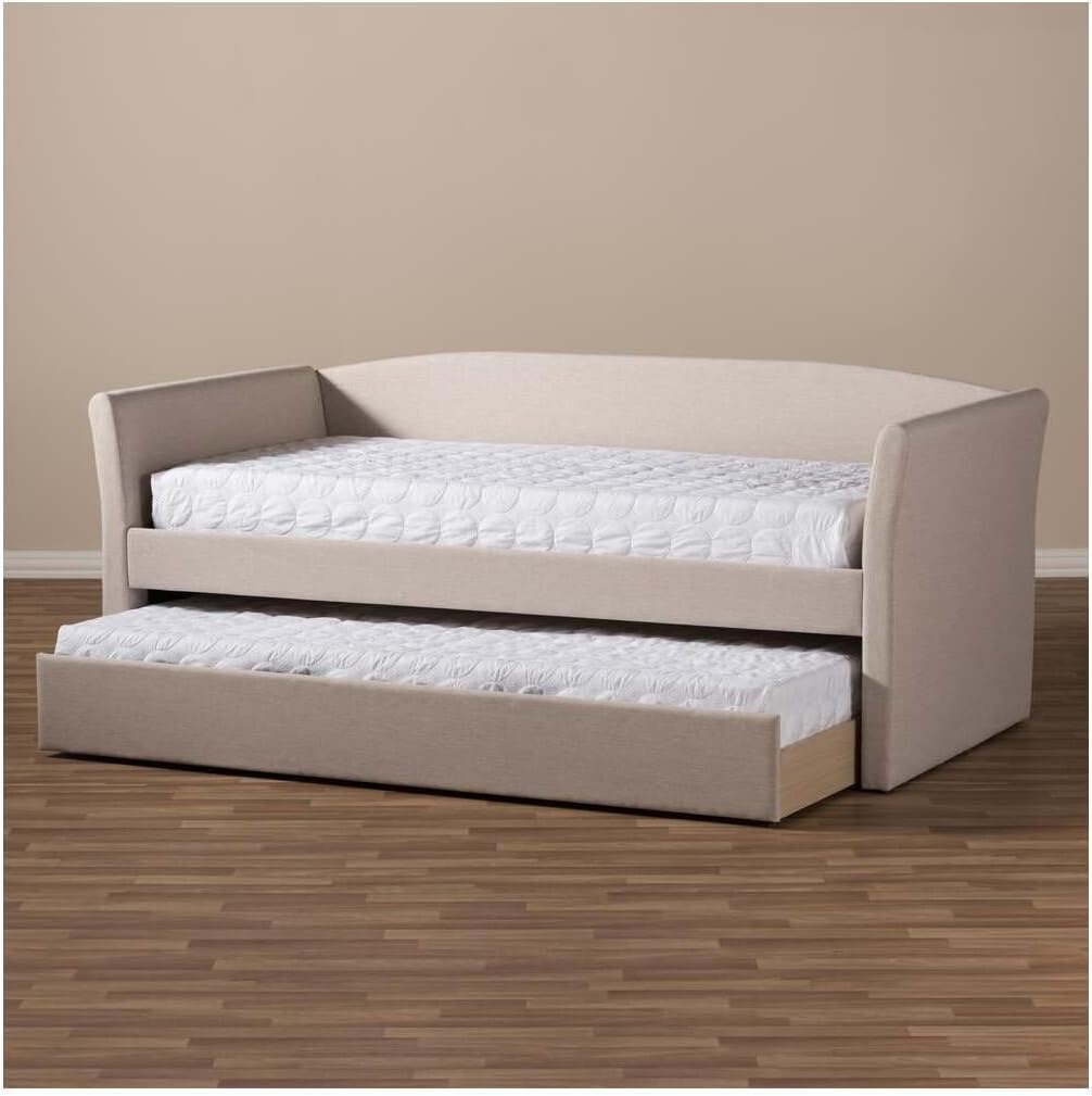 Baxton Studio Camino Upholstered Daybed with Trundle in Beige