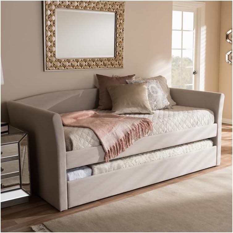 Baxton Studio Camino Upholstered Daybed with Trundle in Beige