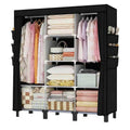 Portable Wardrobe, Easy Hanging Closet 6 Side Pockets Large Capacity Clothes Organizer Comes with 2 Hanging Poles and Shelves, Width 130cm, Depth 45cm, Height 172cm (Grey)