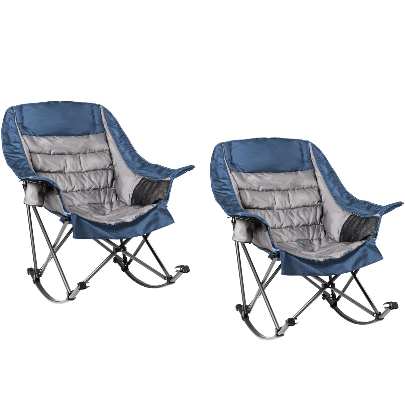 2 PCS Oversized Rocking Camping Chair for Adults - 400lbs Capacity Padded Camp Chair, Portable Foldable Outdoor Rocker Chair for Camping, Backyard, Patio (Black & Gray)