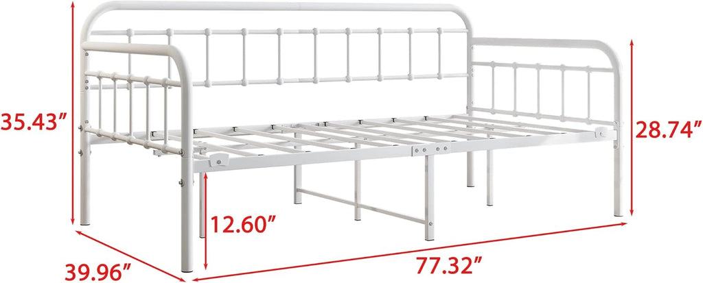 JURMERRY Metal Daybed Frame Twin Size with Steel Slats Platform Furniture, White…