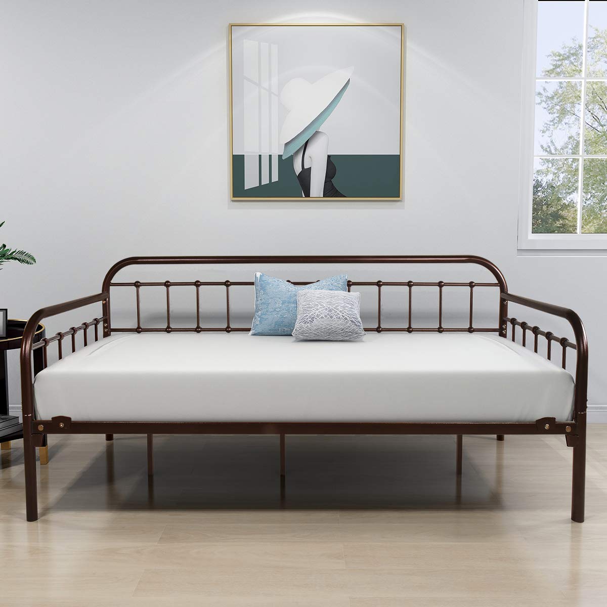 HOMERECOMMEND Metal Daybed Frame Heavy Duty Metal Slats Sofa Bed Platform Mattress Foundation Twin Day Bed Black Sanded Color