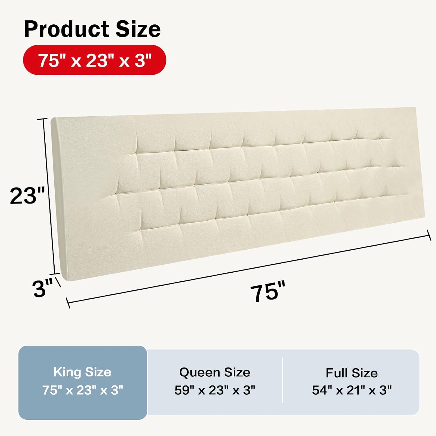 Upholstered Headboard King Size, 75" x 23" Easy No-Tools Wall Mounted Bed Headboards, Modern Linen Button Diamond Tufted Design, Beige