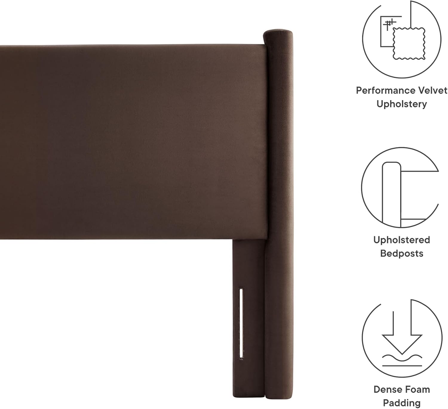 Modway Rael Queen Upholstered Headboard with Pillars in Chocolate Brown – Velvet Headboard – Stain-Resistant Performance Velvet Headboard for Queen Size Beds