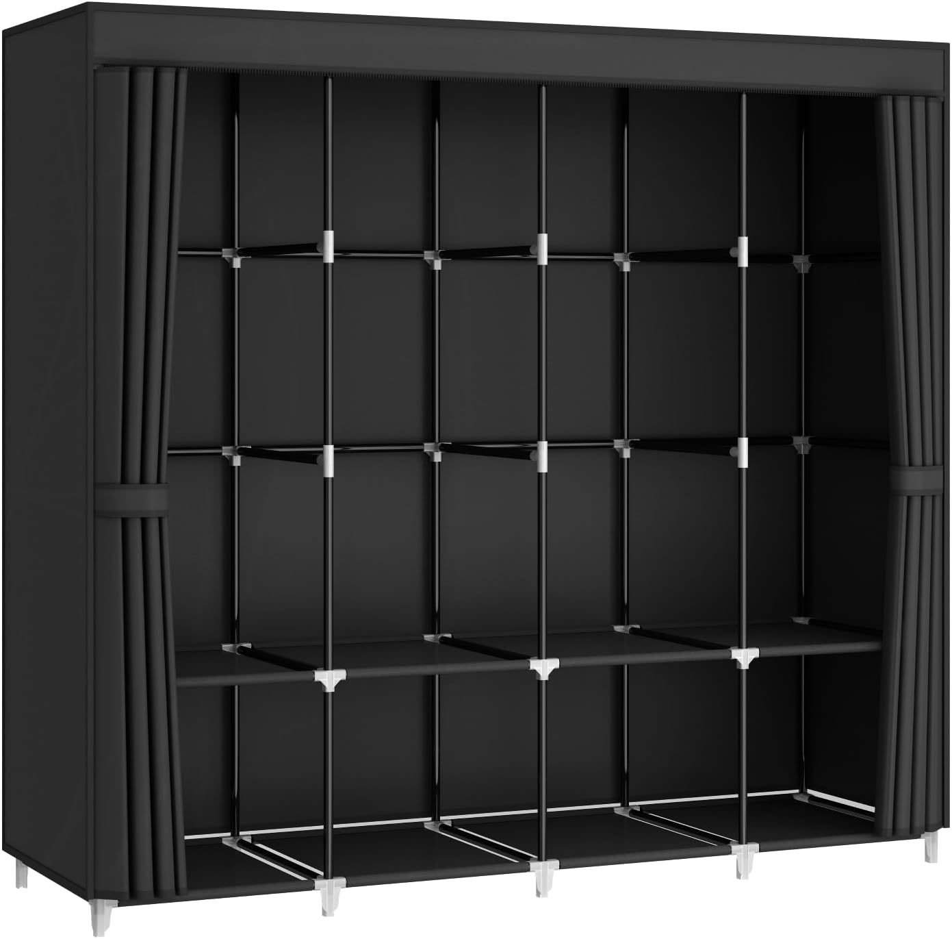 MOGELAFOO Portable Closet Wardrobe, 67-Inch Clothes Organizer with 4 Hanging Rods and 8 Shelves, Non-Woven Fabric Cover, Large Capacity Storage for Bedroom and Living Room, Black