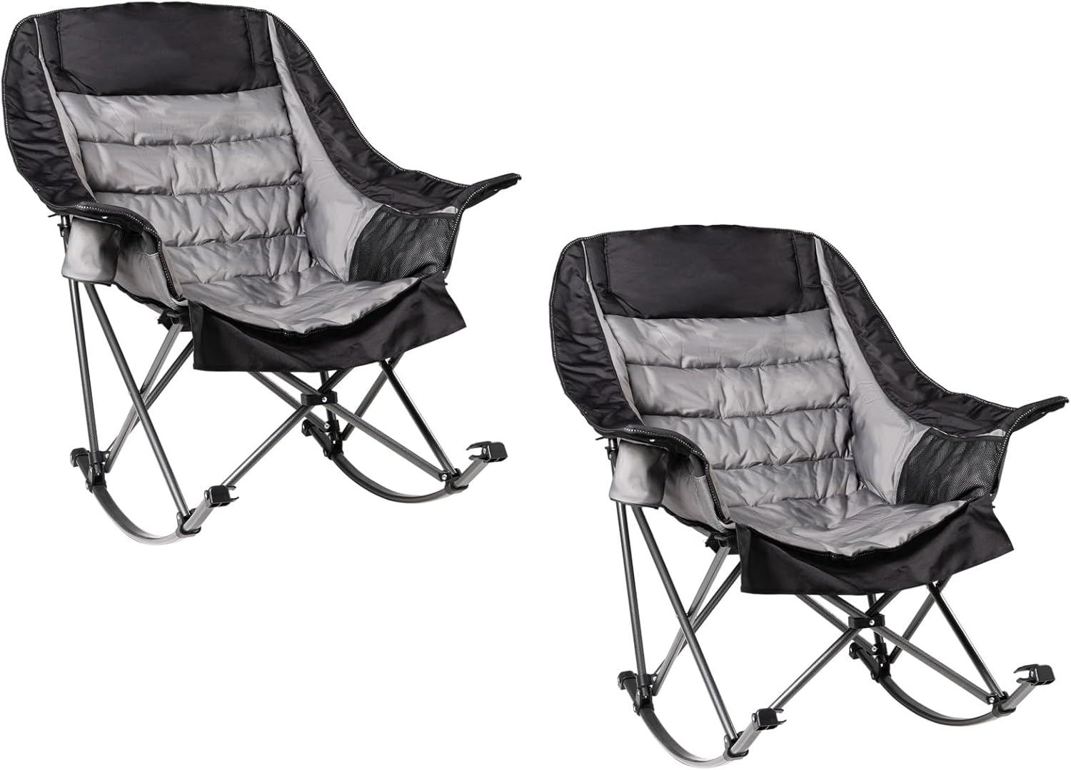2 PCS Oversized Rocking Camping Chair for Adults - 400lbs Capacity Padded Camp Chair, Portable Foldable Outdoor Rocker Chair for Camping, Backyard, Patio (Black & Gray)