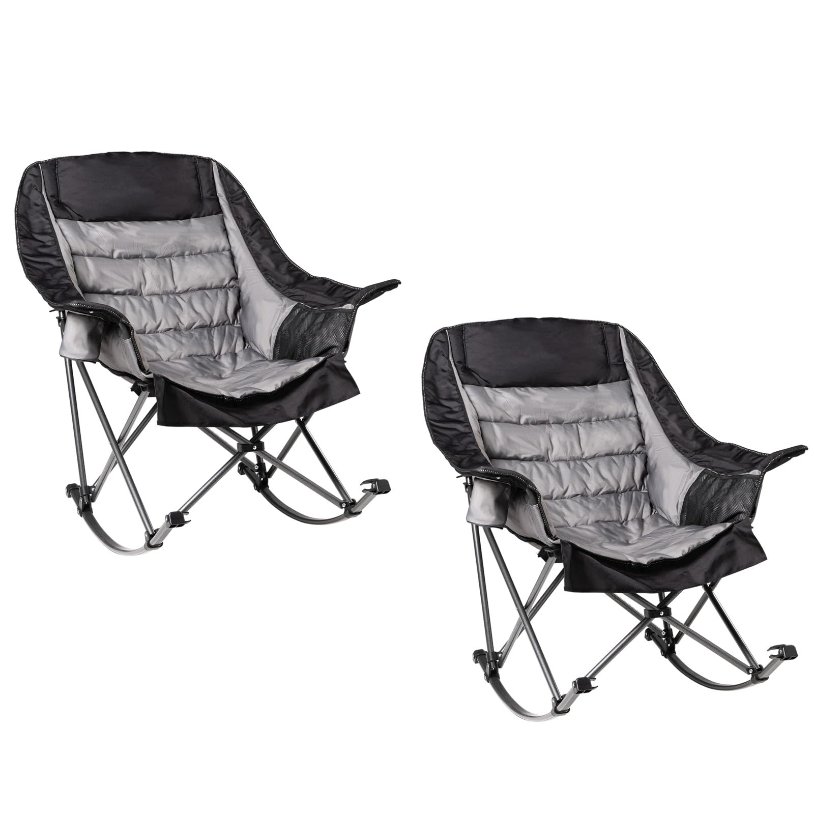 2 PCS Oversized Rocking Camping Chair for Adults - 400lbs Capacity Padded Camp Chair, Portable Foldable Outdoor Rocker Chair for Camping, Backyard, Patio (Black & Gray)