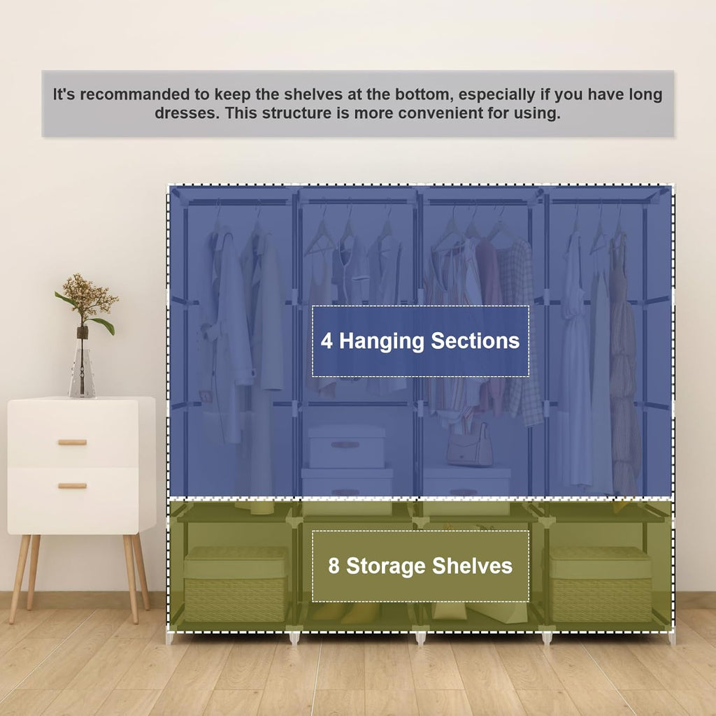 MOGELAFOO Portable Closet Wardrobe, 67-Inch Clothes Organizer with 4 Hanging Rods and 8 Shelves, Non-Woven Fabric Cover, Large Capacity Storage for Bedroom and Living Room, Black