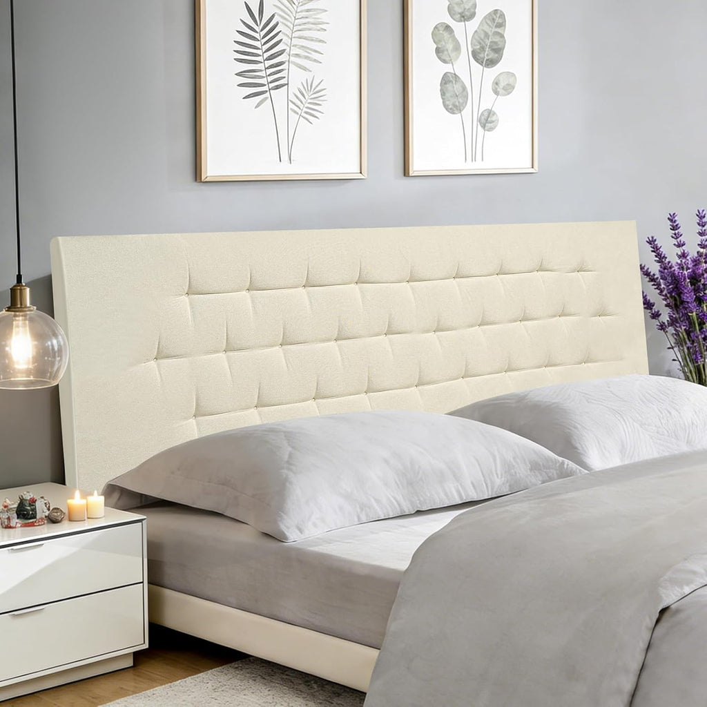 Upholstered Headboard King Size, 75" x 23" Easy No-Tools Wall Mounted Bed Headboards, Modern Linen Button Diamond Tufted Design, Beige