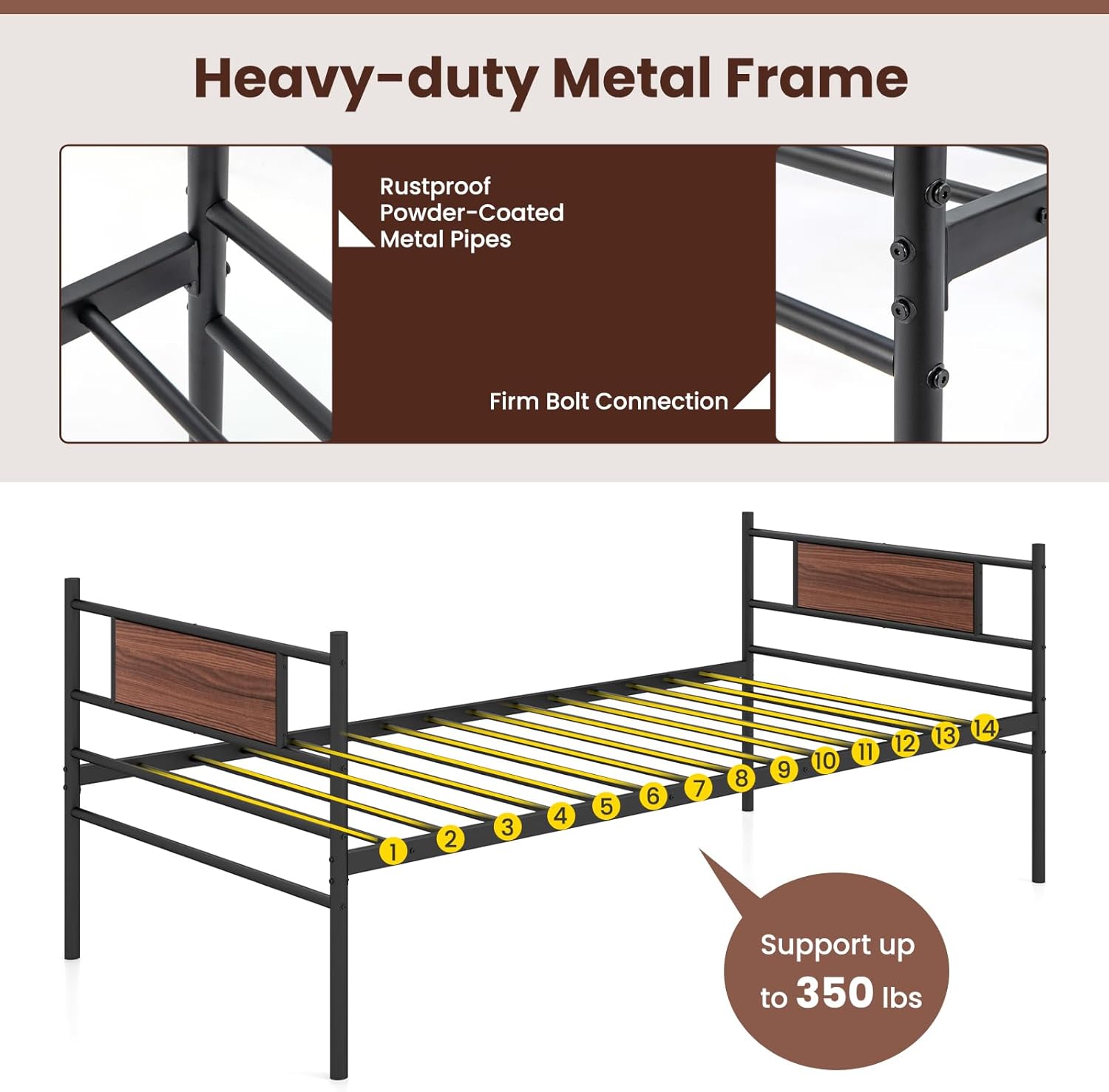 KOMFOTT Twin Metal Daybed with Trundle, Twin Size Sofa Daybed Frame, Heavy-Duty Steel Slats Support Platform Bed, Mattress Foundation, Day Bed with Trundle for Living Room, Guest Room