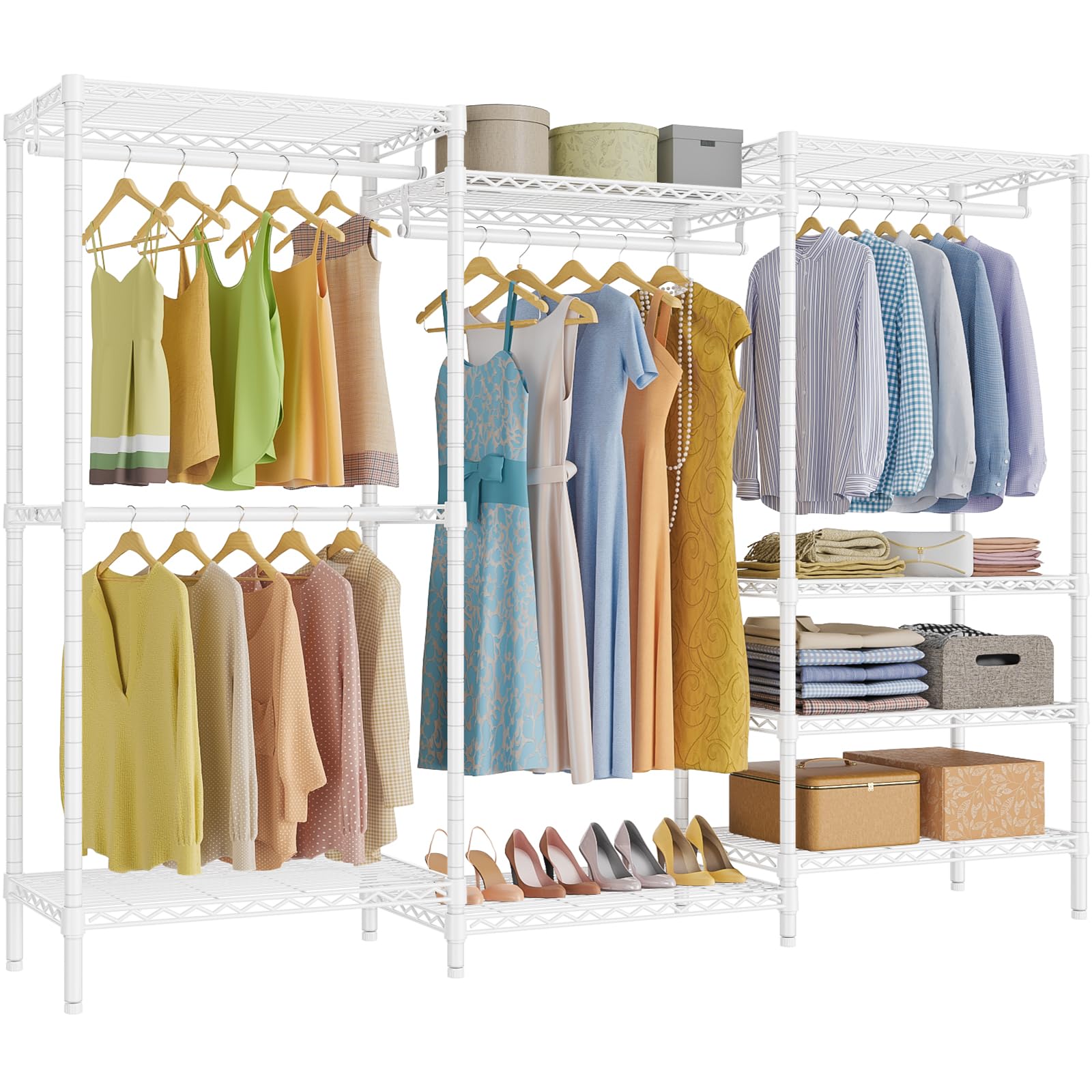 VIPEK V5 Portable Closet Wardrobe Heavy Duty Clothes Rack, Freestanding Clothing Rack with 4 Hang Rods & 8 Shelves, Adjustable Closet Racks, 68.9" L x 15.7" W x 76.4" H, Max Load 890LBS, Black
