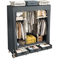 Large Portable Wardrobe with 4 Hanging Rods and Drawers, Armoire, Metal Storage Wardrobe Hangers, Upgraded Grey Non-Woven Dust Cover for Handing Closet,Large Closets for Bedroom