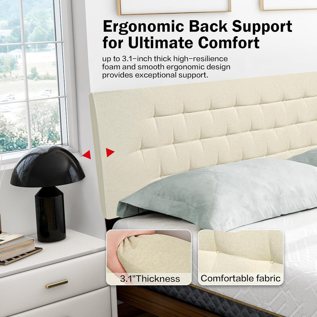 Upholstered Headboard King Size, 75" x 23" Easy No-Tools Wall Mounted Bed Headboards, Modern Linen Button Diamond Tufted Design, Beige