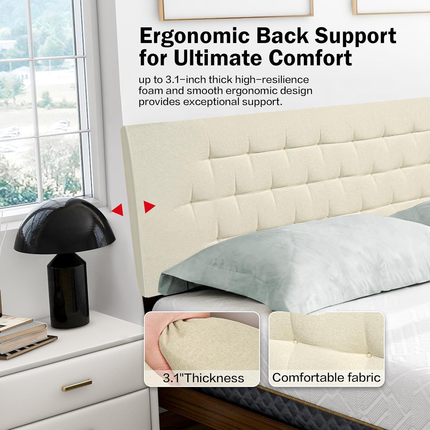 Upholstered Headboard King Size, 75" x 23" Easy No-Tools Wall Mounted Bed Headboards, Modern Linen Button Diamond Tufted Design, Beige