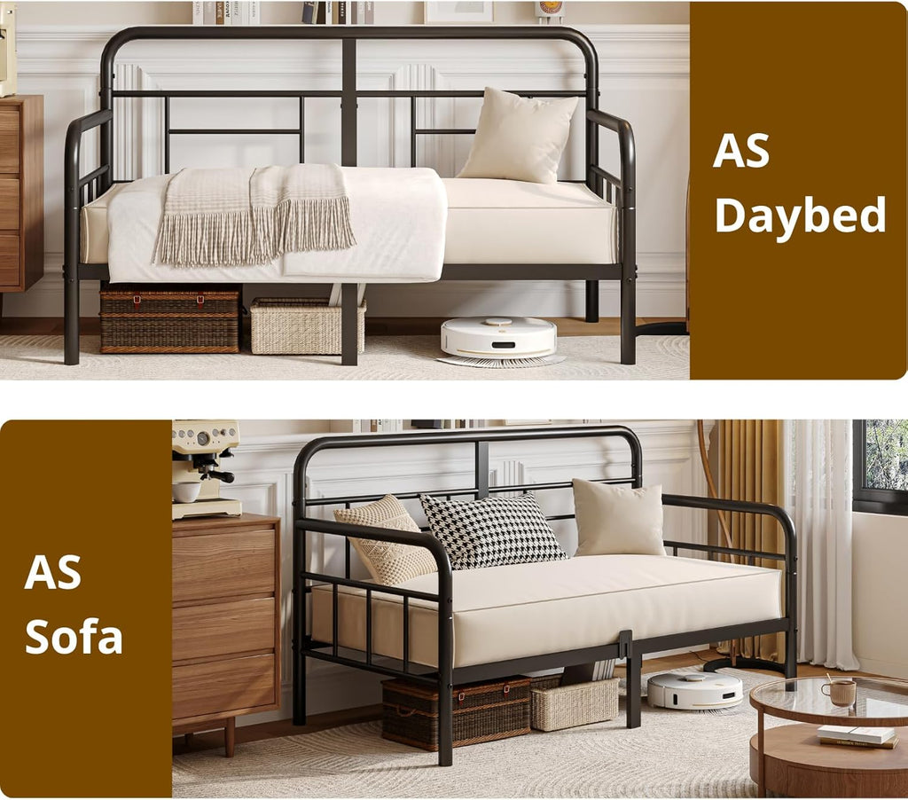 Twin Daybed with Headboard,Sofa Day Bed Frame, Heavy Duty Sturdy Metal Slats for Bedroom,Guest Room,Living Room, Easy Assembly, Modern,Space Saving,Black