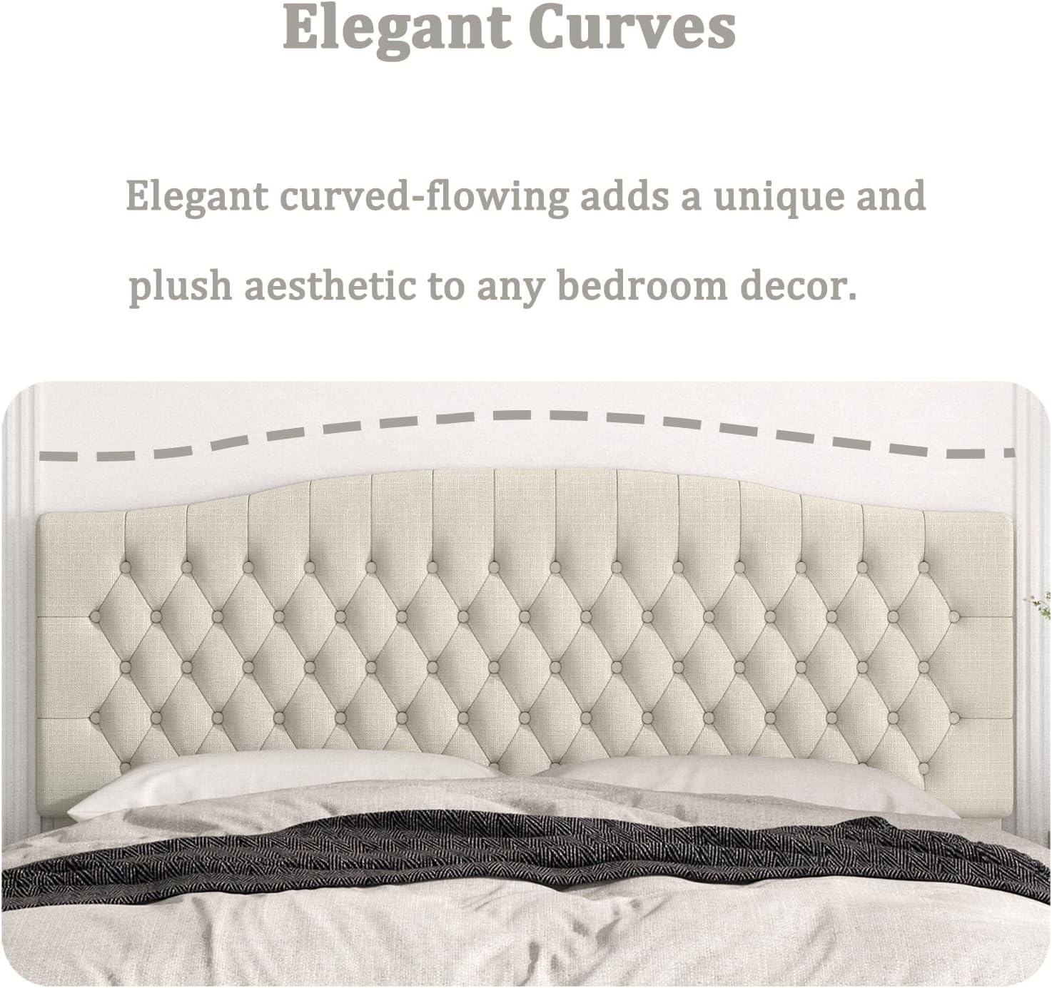 Befurtori King Headboard Only, Upholstered Headboard King Size for Adjustable Bed Linen Tufted Wall Mounted Head Board with Solid Wood Legs, Ivory