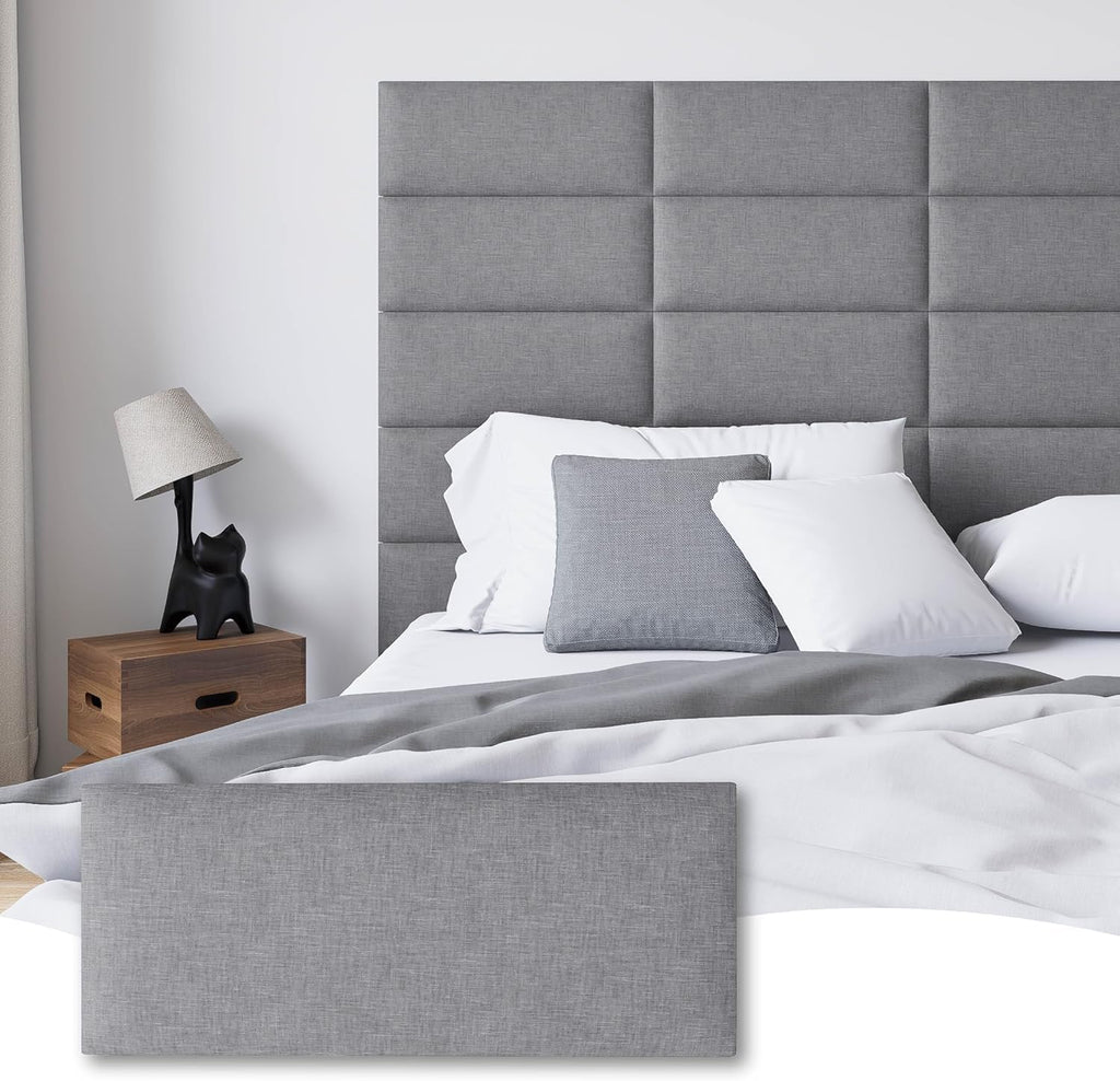Peel and Stick Upholstered Wall Mounted Headboard Queen Size, 9 Panels Tufted Fabric Headboard,Wall Mounted Headboards, Interior Wall Panels for Bedroom, 10"x24" Dark Grey
