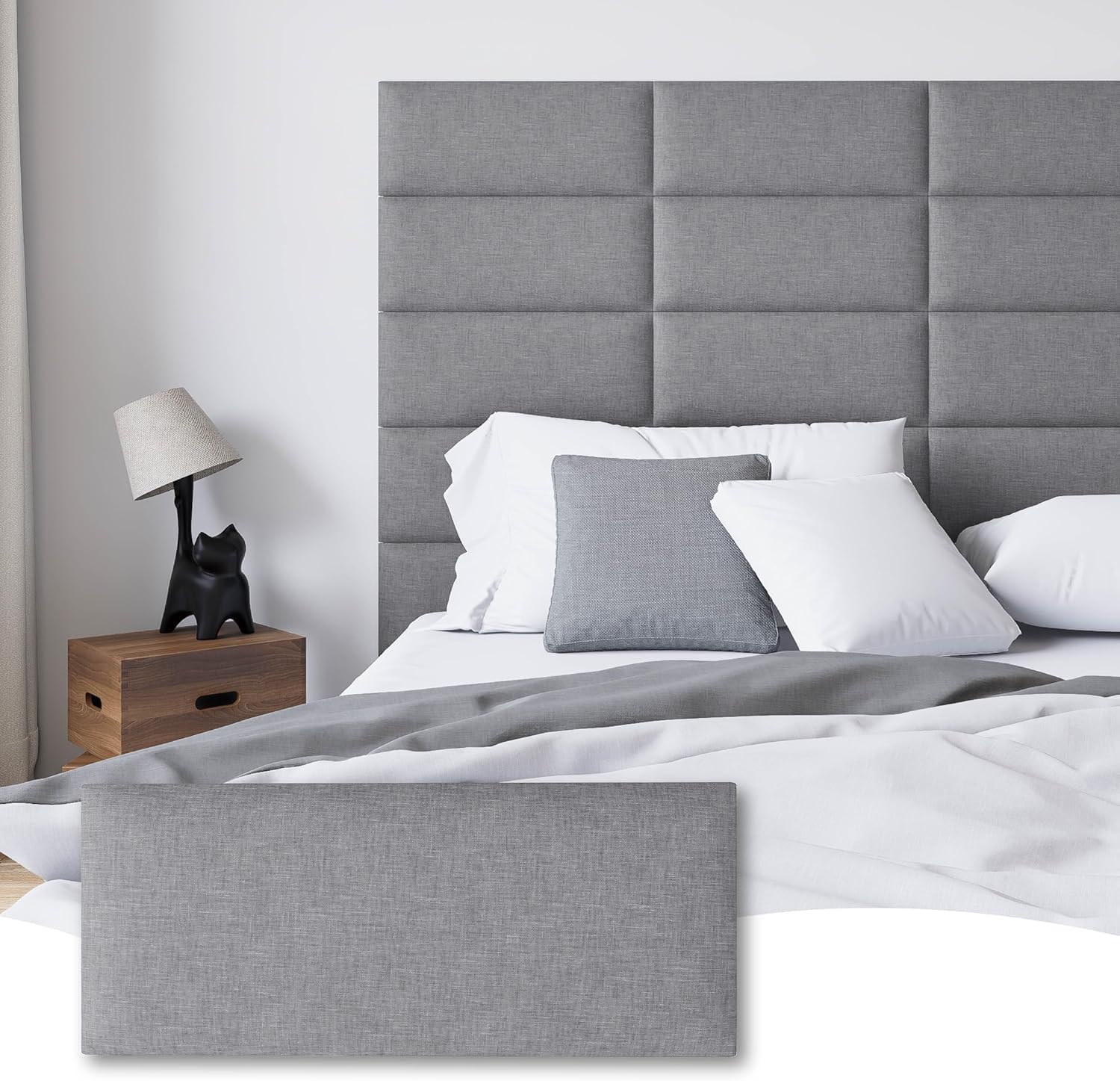 Peel and Stick Upholstered Wall Mounted Headboard Queen Size, 9 Panels Tufted Fabric Headboard,Wall Mounted Headboards, Interior Wall Panels for Bedroom, 10"x24" Dark Grey