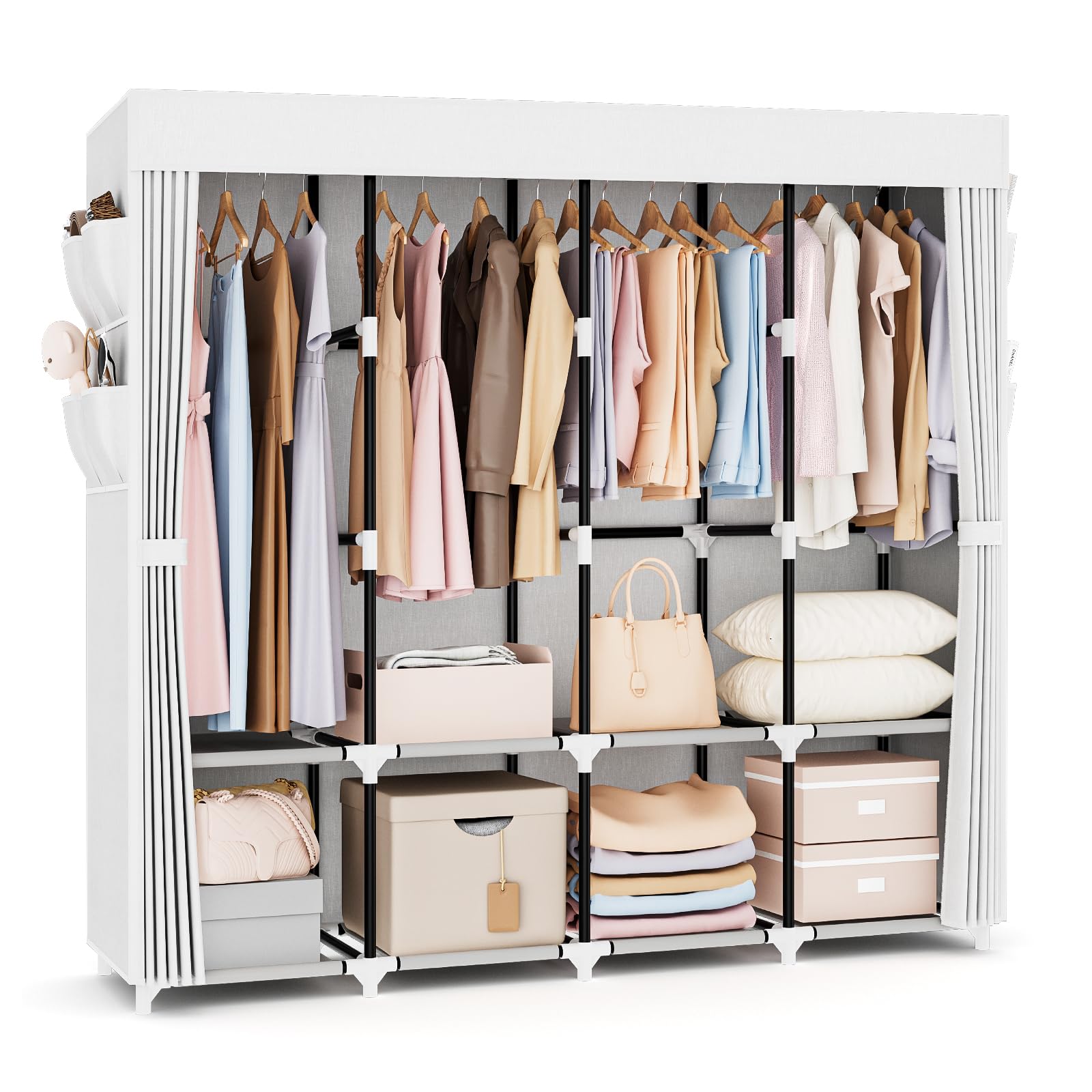 VTRIN Portable Closet for Hanging Clothes 67 Inch Wide Large Capacity Portable Wardrobe Closet with Cover, 4 Storage Shelves and 4 Hanging Rod Sturdy Free Standing Closet for Bedroom, Black
