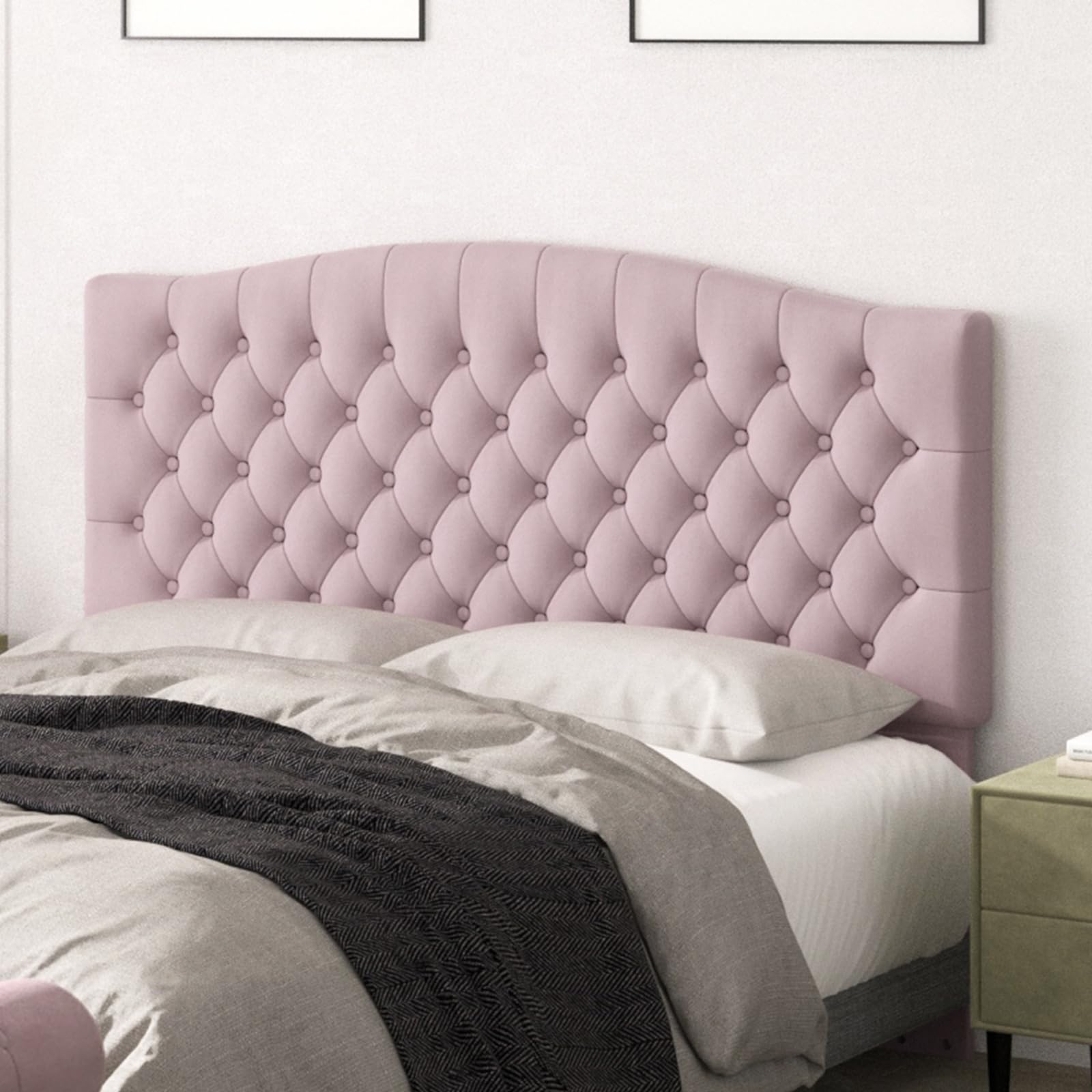 Befurtori King Headboard Only, Upholstered Headboard King Size for Adjustable Bed Linen Tufted Wall Mounted Head Board with Solid Wood Legs, Ivory