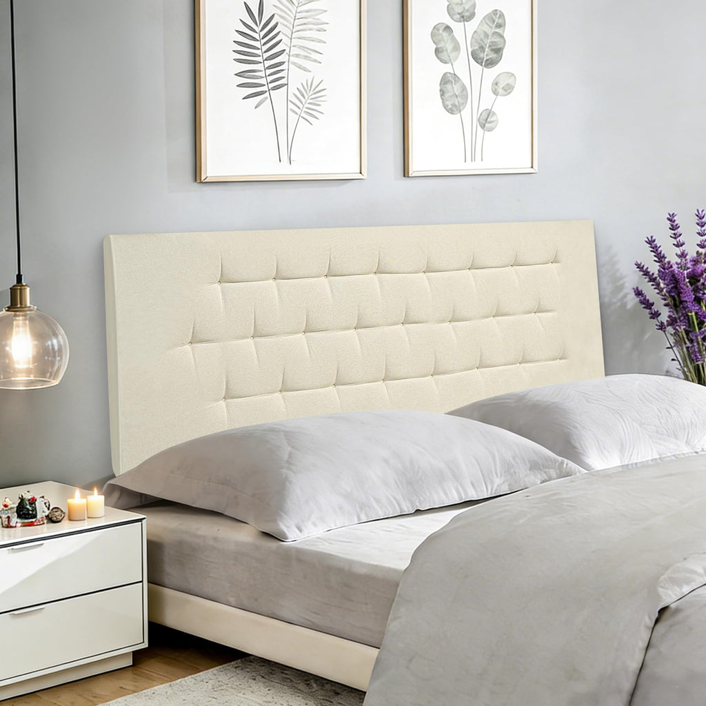 Upholstered Headboard King Size, 75" x 23" Easy No-Tools Wall Mounted Bed Headboards, Modern Linen Button Diamond Tufted Design, Beige