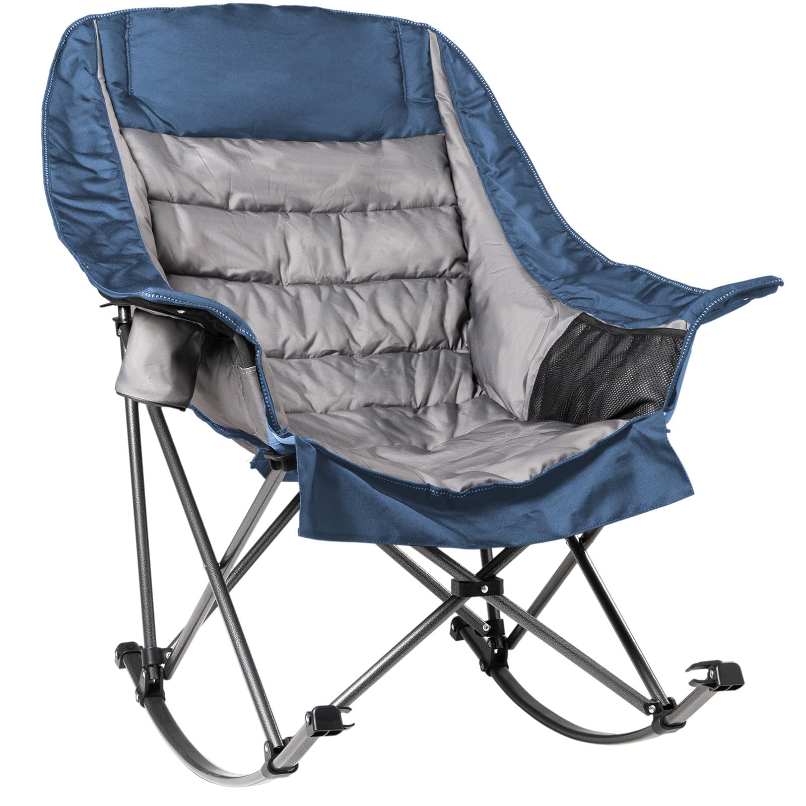 2 PCS Oversized Rocking Camping Chair for Adults - 400lbs Capacity Padded Camp Chair, Portable Foldable Outdoor Rocker Chair for Camping, Backyard, Patio (Black & Gray)