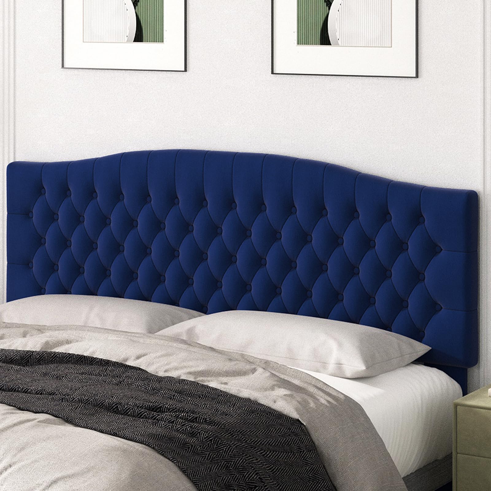 Befurtori King Headboard Only, Upholstered Headboard King Size for Adjustable Bed Linen Tufted Wall Mounted Head Board with Solid Wood Legs, Ivory
