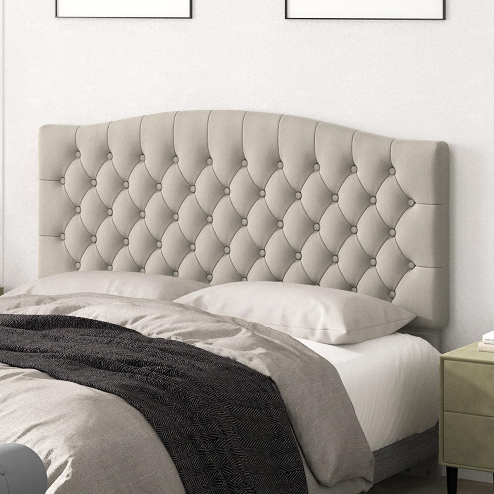 Befurtori King Headboard Only, Upholstered Headboard King Size for Adjustable Bed Linen Tufted Wall Mounted Head Board with Solid Wood Legs, Ivory