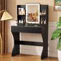 Small Vanity Desk with Mirror and Lights, Makeup Vanity with Storage Drawer, 2 Shelves and 3 Compartments - White