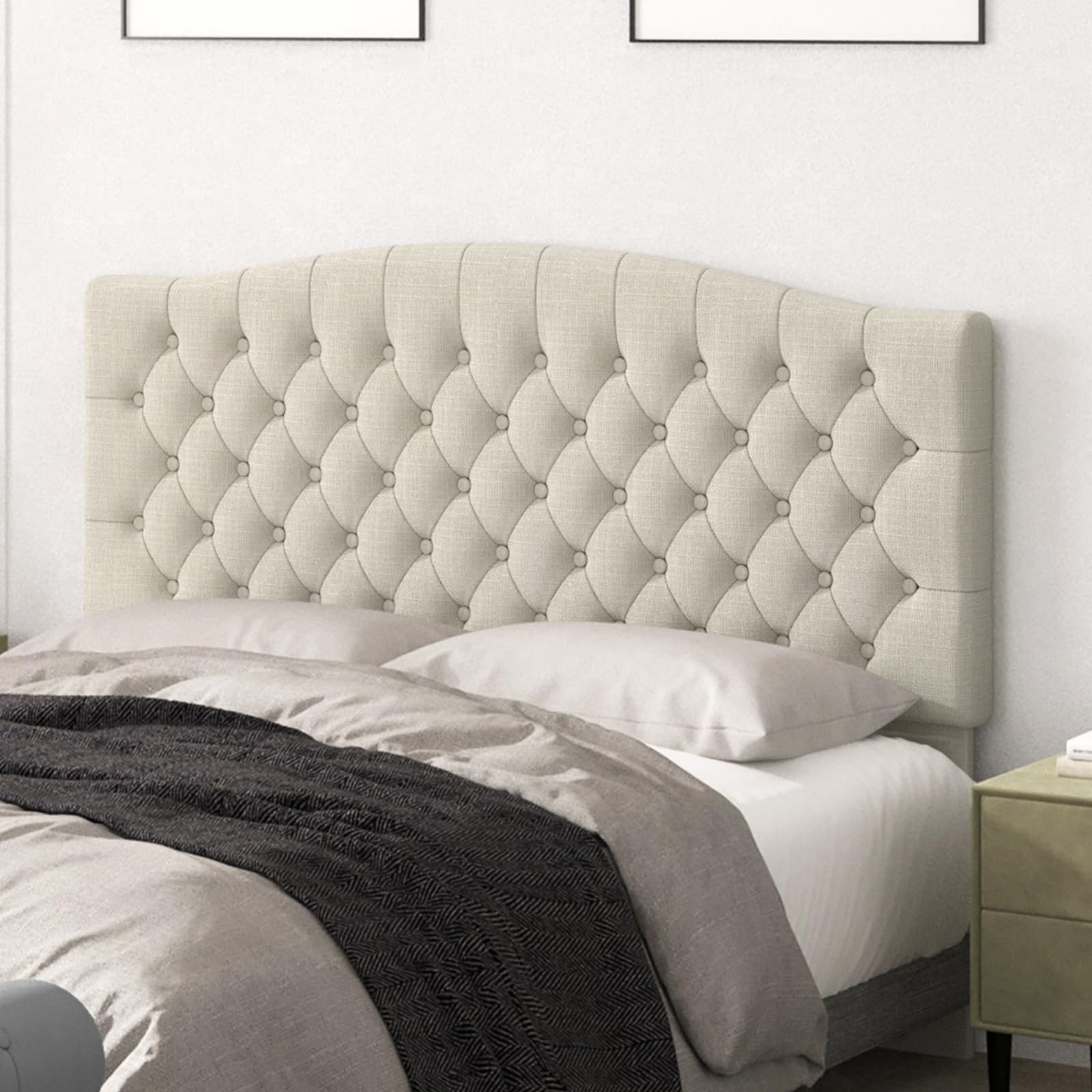 Befurtori King Headboard Only, Upholstered Headboard King Size for Adjustable Bed Linen Tufted Wall Mounted Head Board with Solid Wood Legs, Ivory