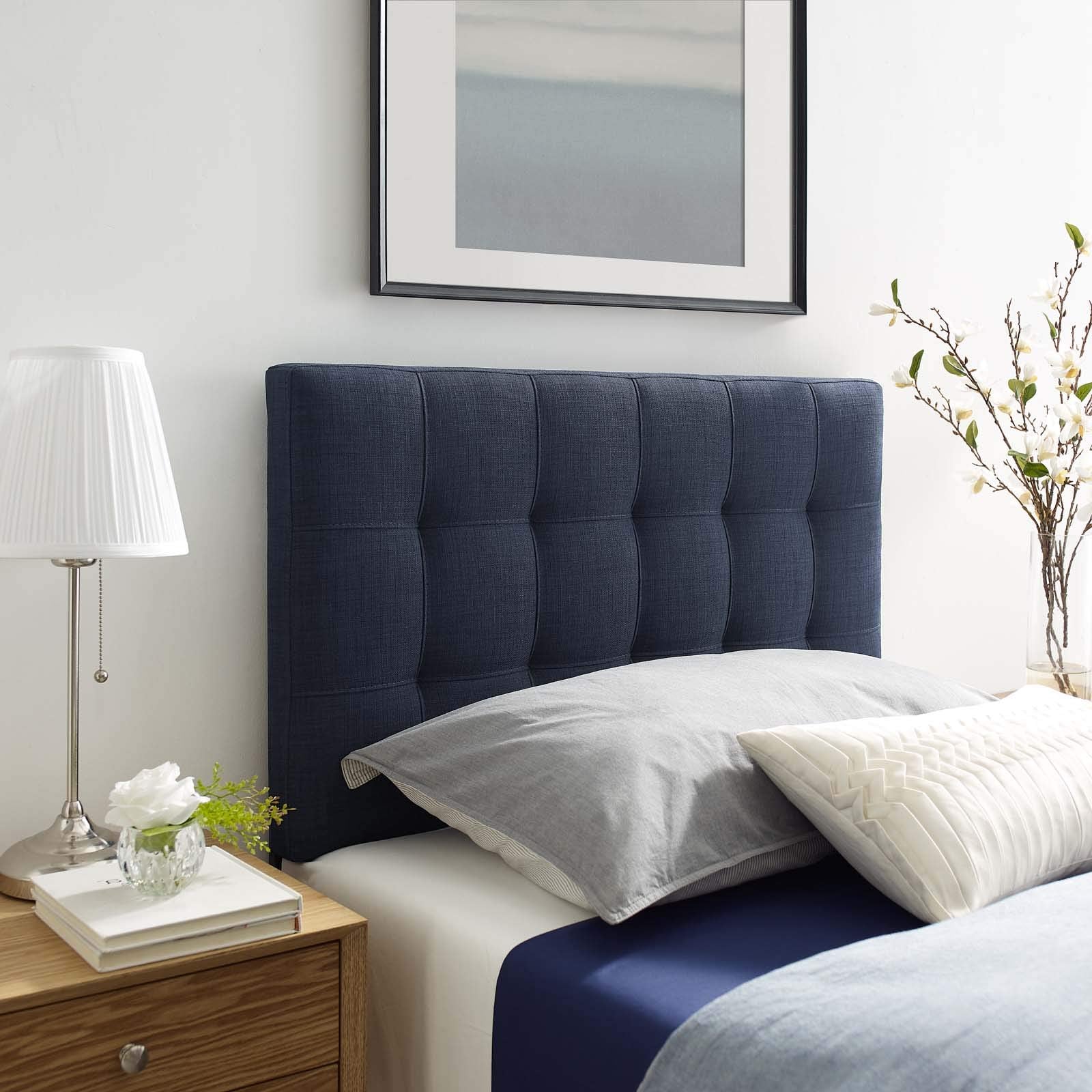 Modway Lily Tufted Linen Fabric Upholstered Full Headboard in Beige