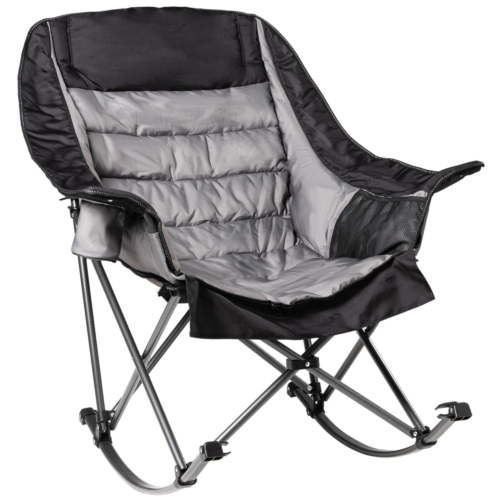 2 PCS Oversized Rocking Camping Chair for Adults - 400lbs Capacity Padded Camp Chair, Portable Foldable Outdoor Rocker Chair for Camping, Backyard, Patio (Black & Gray)