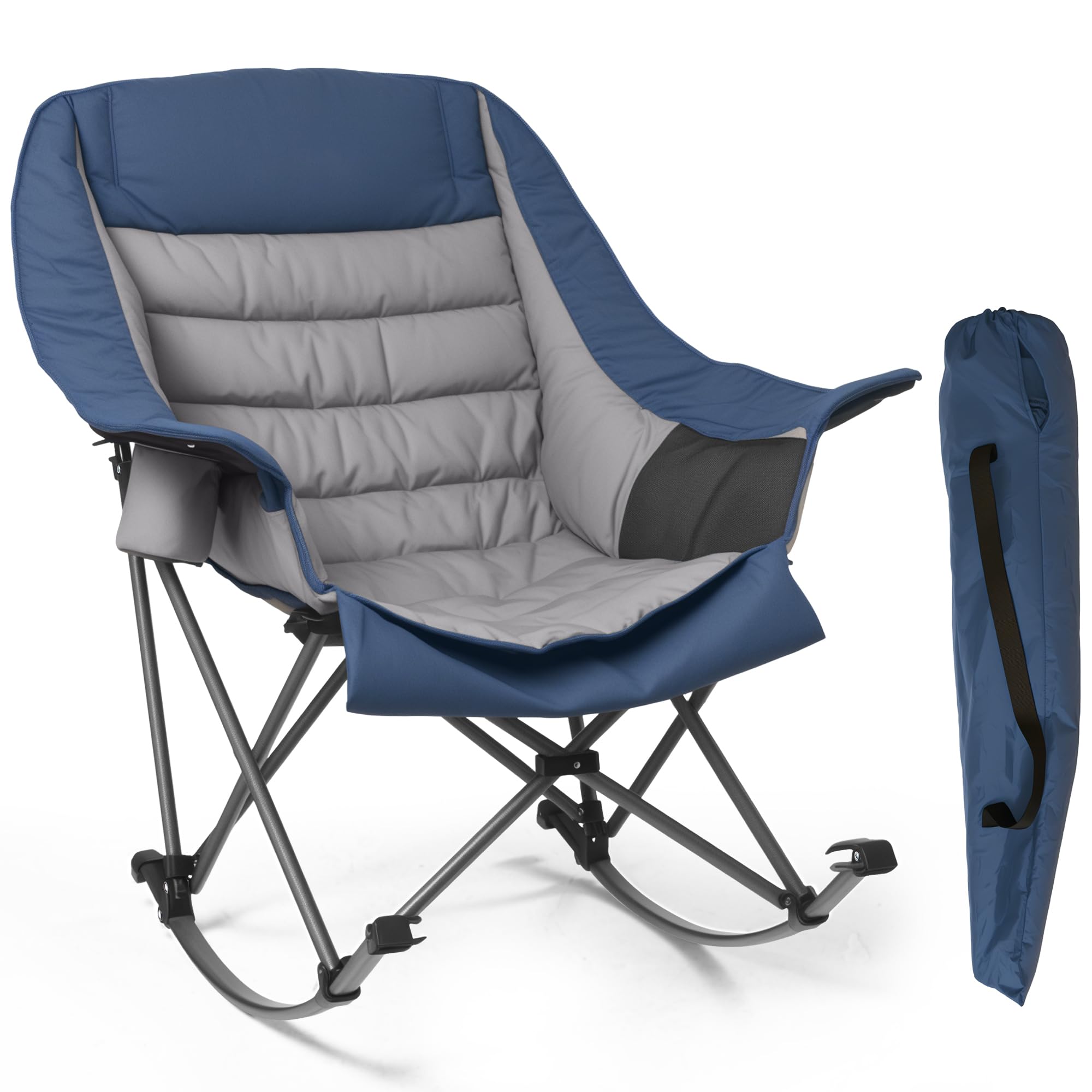 2 PCS Oversized Rocking Camping Chair for Adults - 400lbs Capacity Padded Camp Chair, Portable Foldable Outdoor Rocker Chair for Camping, Backyard, Patio (Black & Gray)