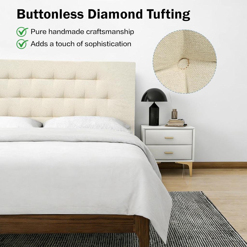 Upholstered Headboard King Size, 75" x 23" Easy No-Tools Wall Mounted Bed Headboards, Modern Linen Button Diamond Tufted Design, Beige
