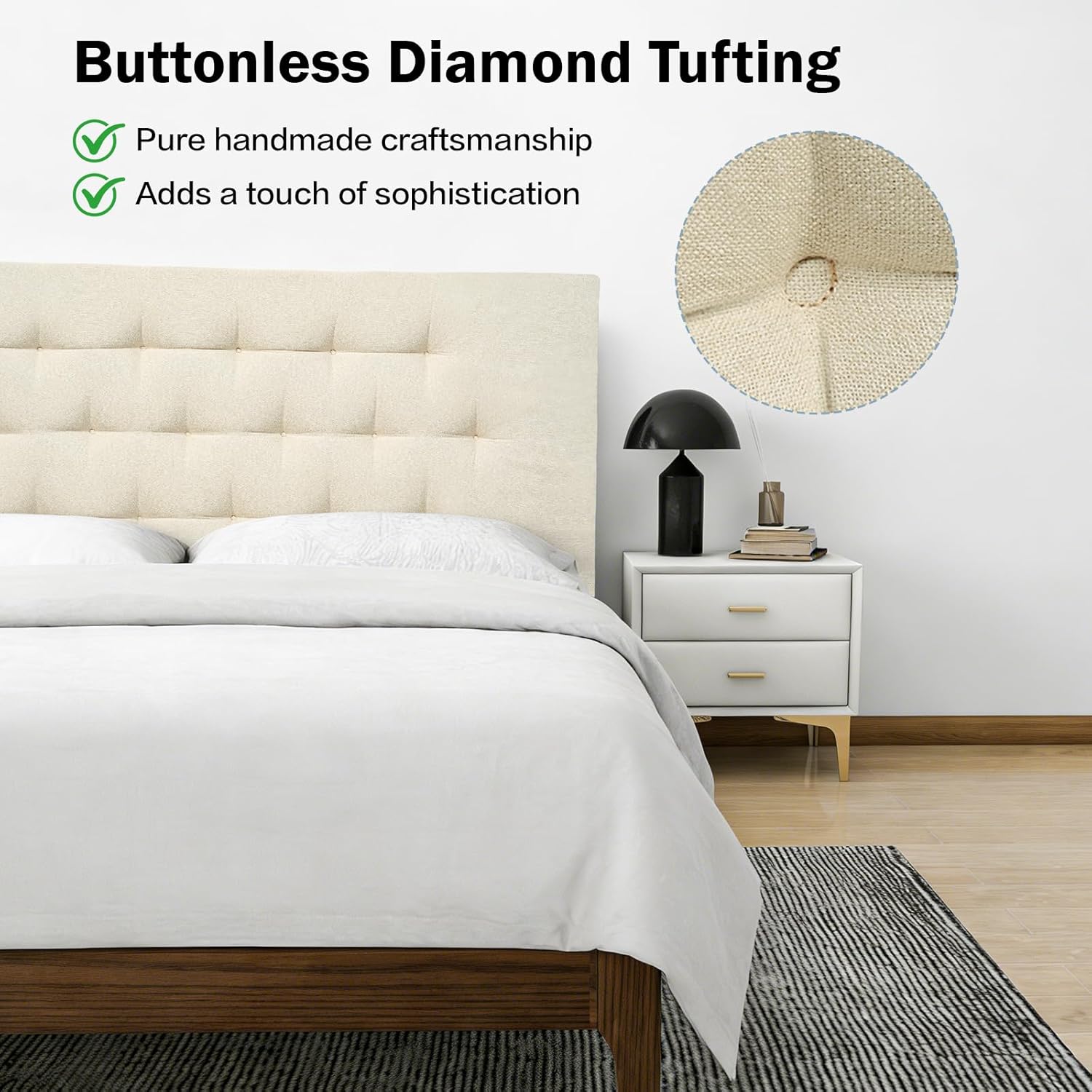 Upholstered Headboard King Size, 75" x 23" Easy No-Tools Wall Mounted Bed Headboards, Modern Linen Button Diamond Tufted Design, Beige