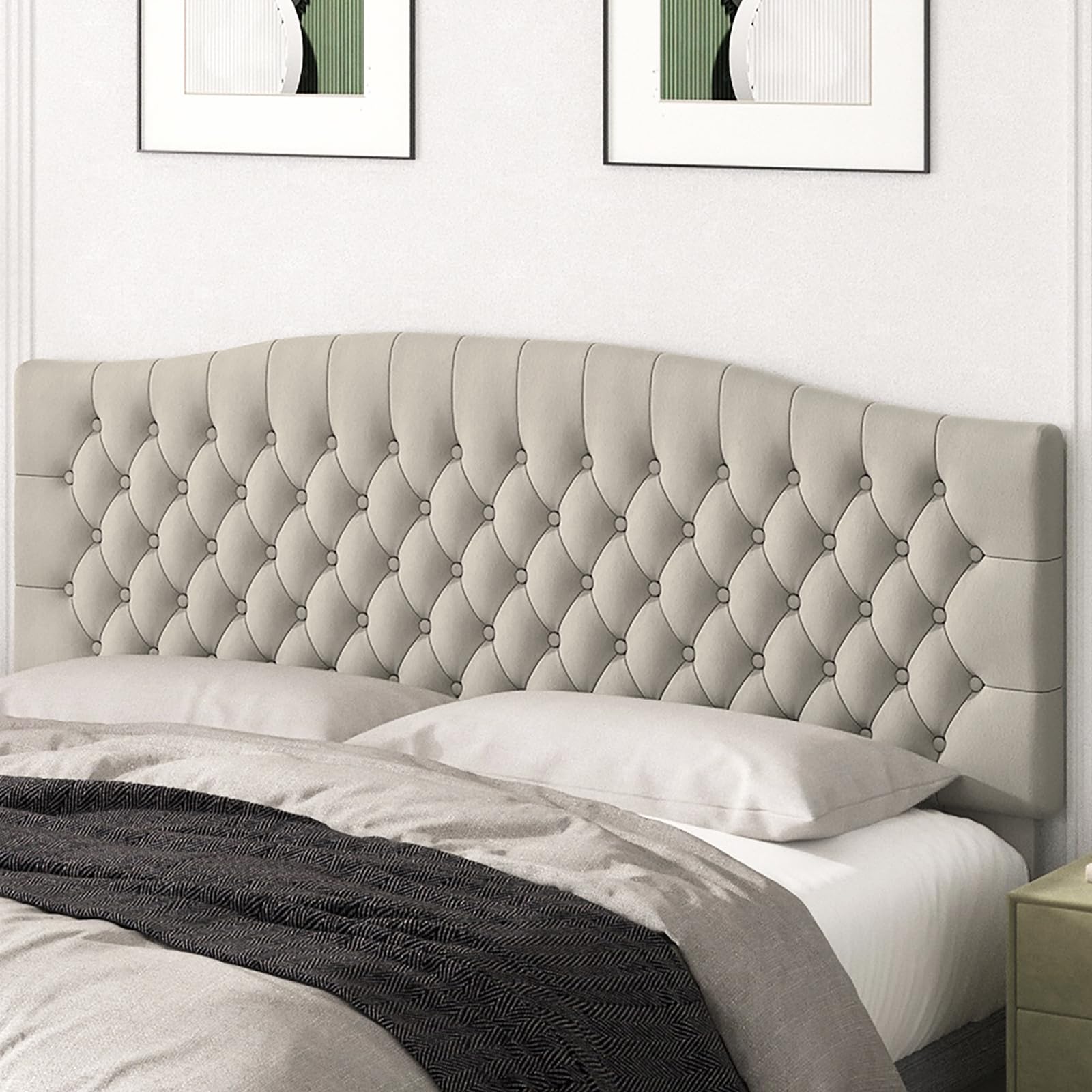 Befurtori King Headboard Only, Upholstered Headboard King Size for Adjustable Bed Linen Tufted Wall Mounted Head Board with Solid Wood Legs, Ivory