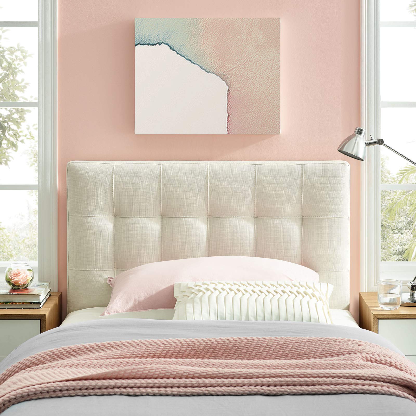 Modway Lily Tufted Linen Fabric Upholstered Full Headboard in Beige