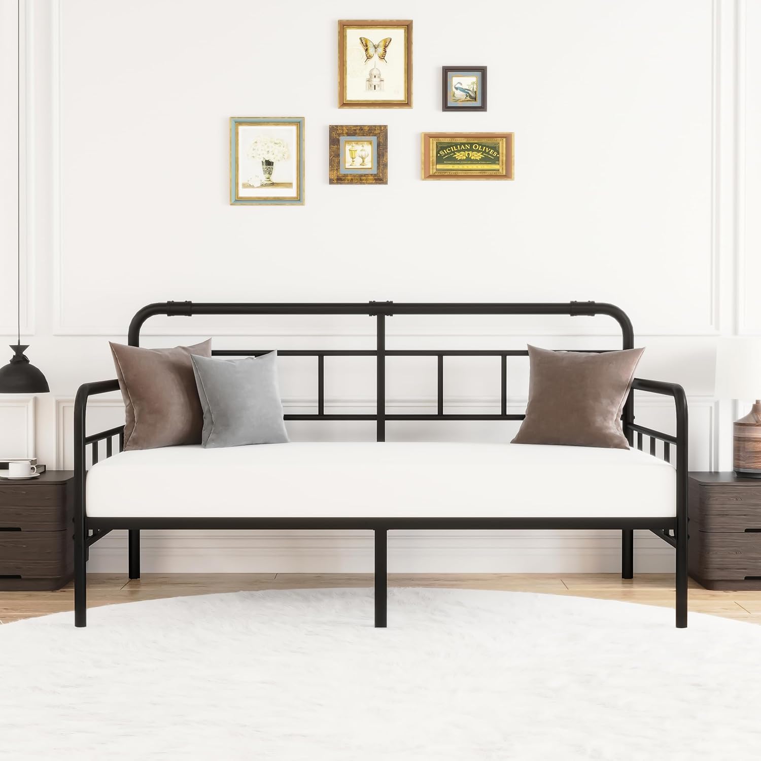 Daybed-Metal-Twin-Bed-Frames - with Modern Headboard,Strong Mattress Foundation with Steel Slats Support,No Box Spring Needed,Black