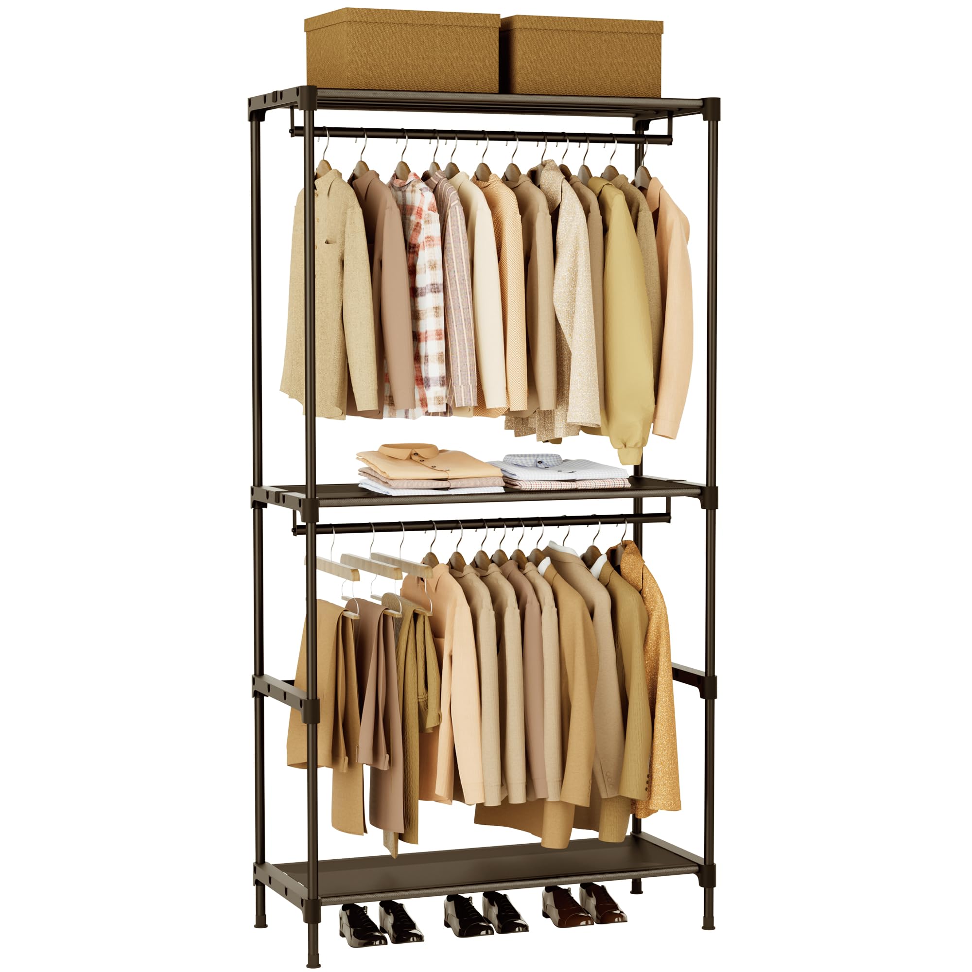 CASAMAYA Clothes Rack, Portable Closet, 80.7 Inch Extra Large Capacity Wardrobe Closet, Clothes Storage Organizer with Shelves and 5 Hanging Rods, Easy to Assembly, Black PCT036B01