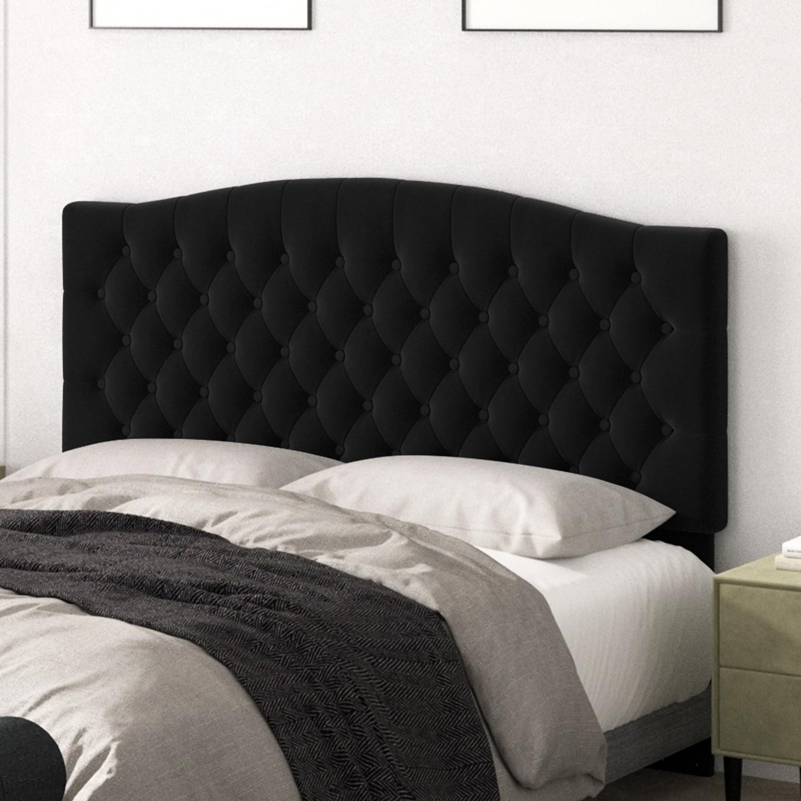 Befurtori King Headboard Only, Upholstered Headboard King Size for Adjustable Bed Linen Tufted Wall Mounted Head Board with Solid Wood Legs, Ivory