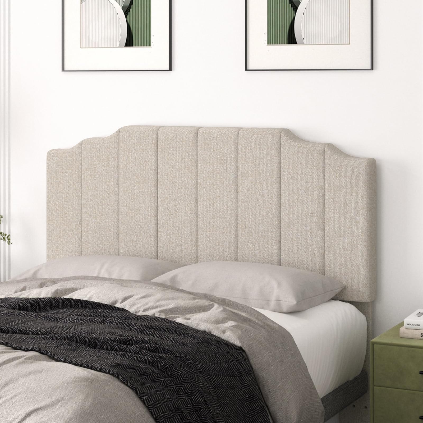 Befurtori King Size Headboard Only, Linen Wall Mounted Headboard King for Adjustable Bed Modern Upholstered Head Board Easy Assembly, Beige