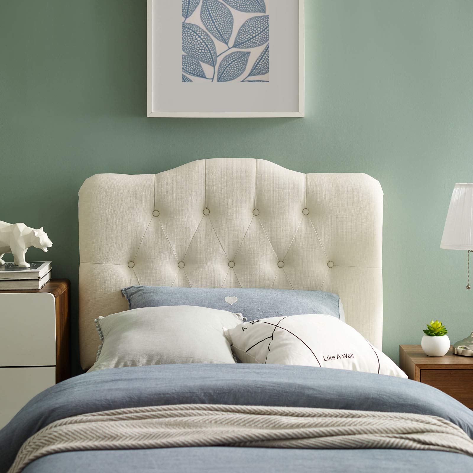 Modway Annabel Tufted Button Linen Fabric Upholstered Full Headboard in Ivory