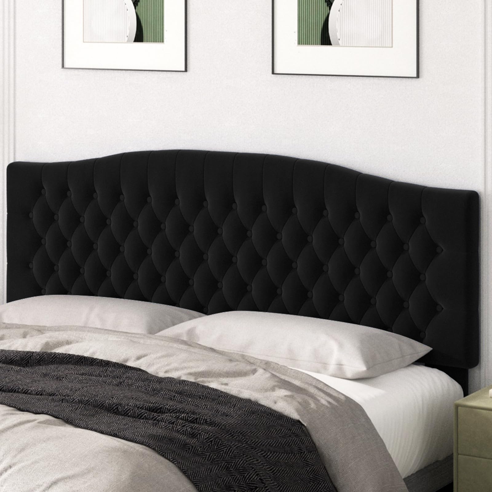 Befurtori King Headboard Only, Upholstered Headboard King Size for Adjustable Bed Linen Tufted Wall Mounted Head Board with Solid Wood Legs, Ivory