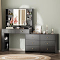 Ieejdn Makeup Vanity Desk with Mirror and Lights, Vanity Desk with 8 Drawers & Storage Shelves, Vanity Table with Power Outlet, 3 Color Modes & Adjustable Brightness Dressing Table, Bedroom,Oak2
