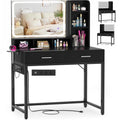 Cyclysio Vanity Desk with Mirror and Lights, 36'' Makeup Vanity Desk with Power Outlet, Small Vanities Set Dressing Table with Drawers for Bedroom, White