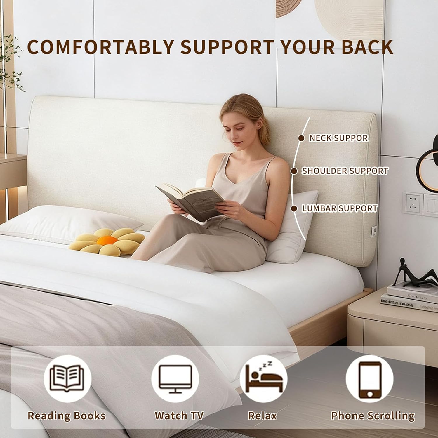 Upholstered Headboard, Wall Mounted Pillow Cushion, with Removeable Washable Cover, No Tools Needed